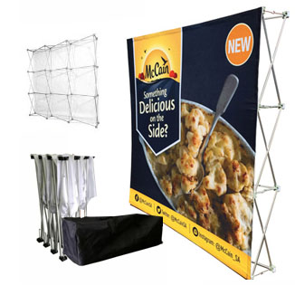 Banner Wall, Full Colour Print and attached to Collapseable Aluminium stand. We supply the industry
